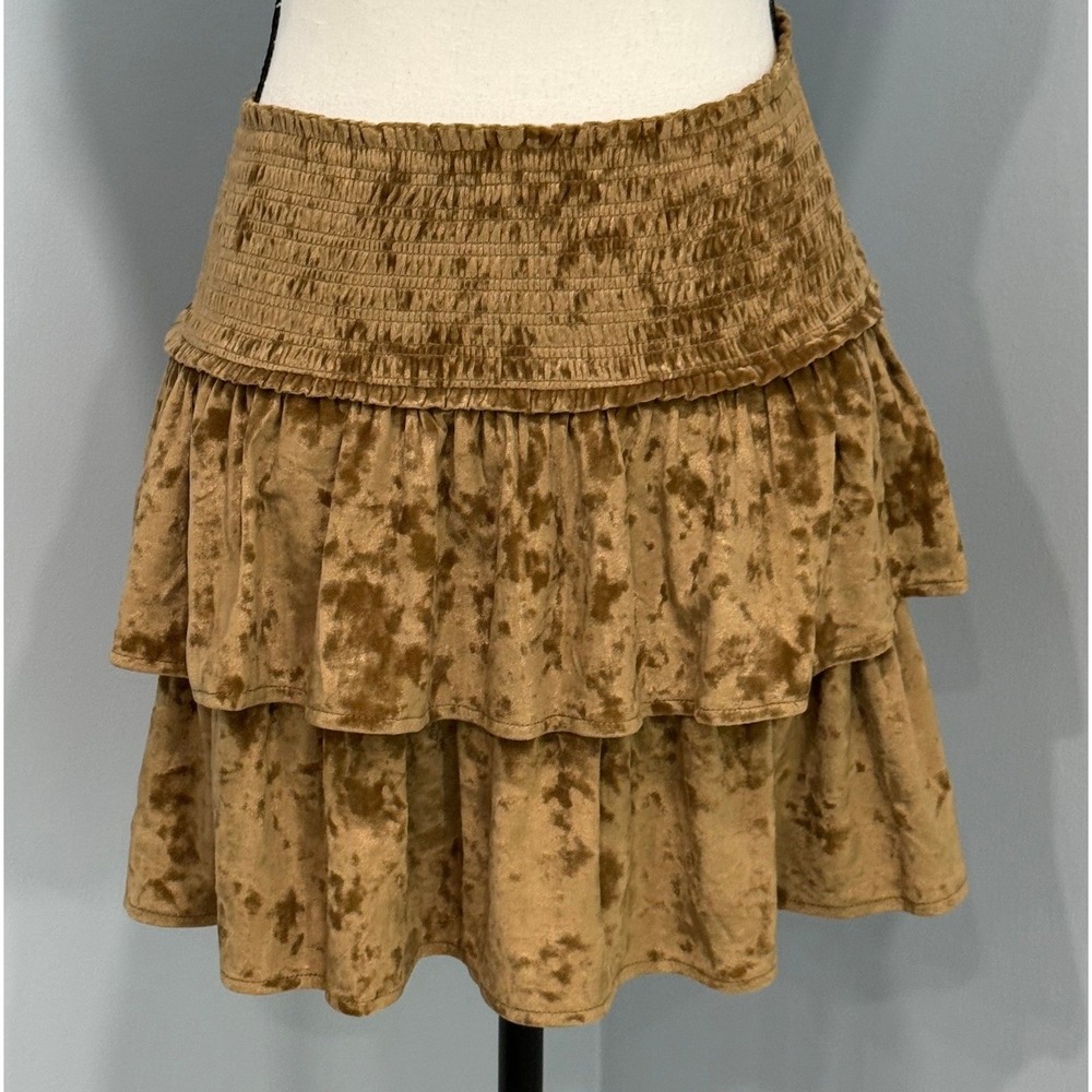 Aerie Frills N Thrills Tree Line High Rise Ruffle Velvet Mini Skirt Size Small